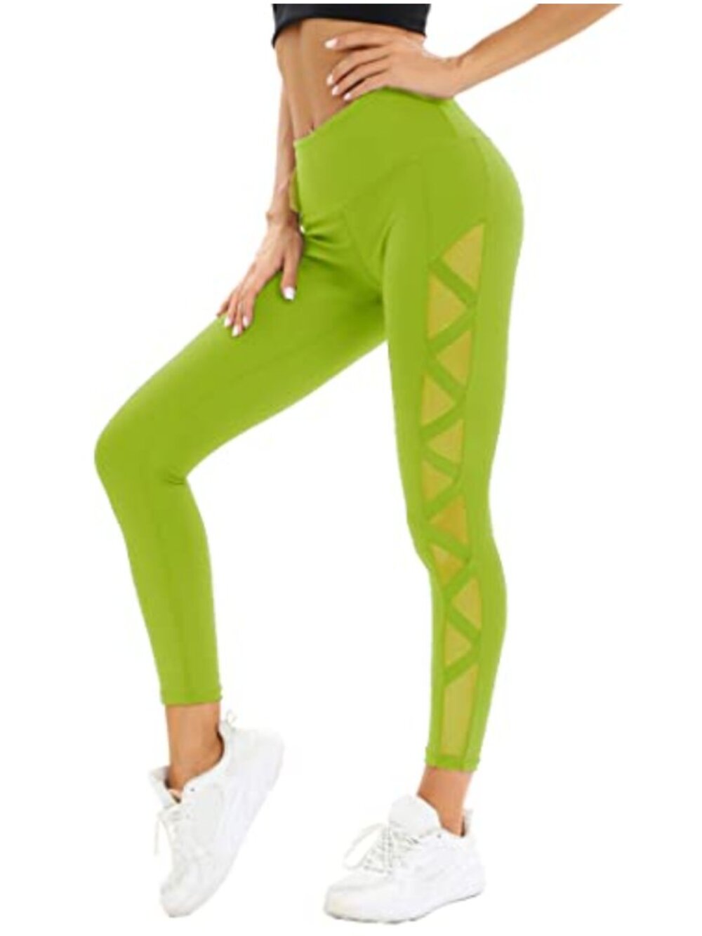 High Waist Yoga Pants with Tummy Control Mesh Panel Leggings Non See Through